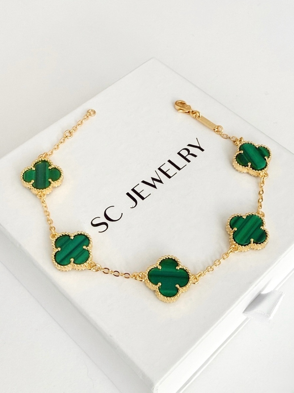 RESTOCK🔥Malachite Clover Double Sided 14K Gold Plated Lightweight